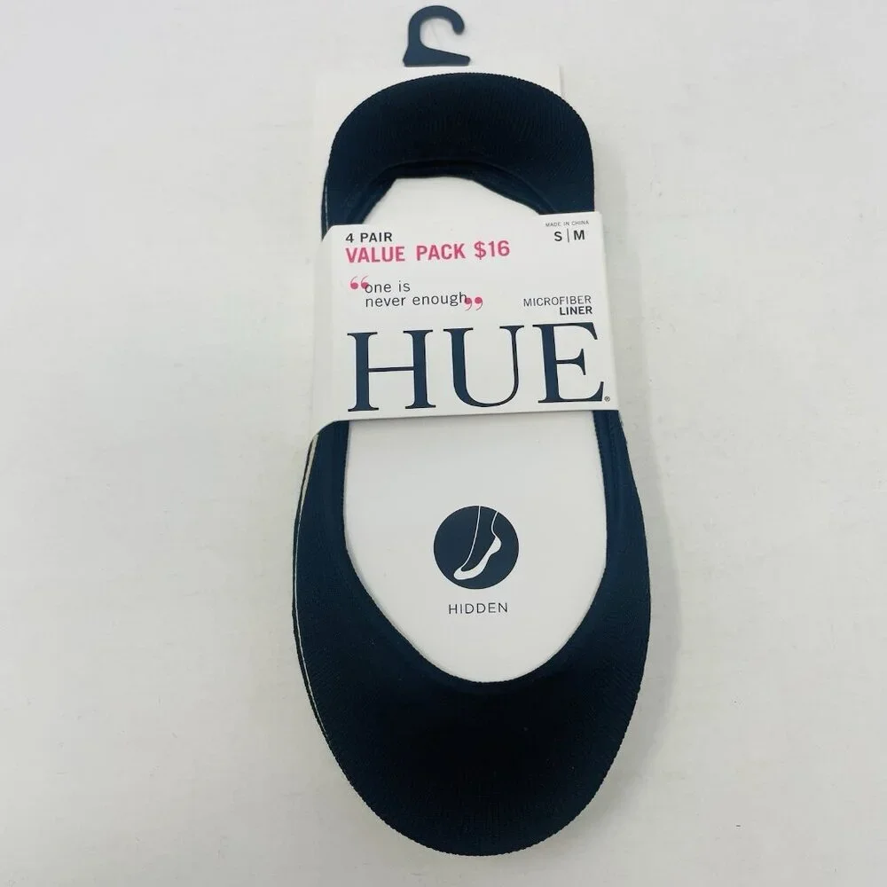Hue Womens S/M Shoe Size 4-7 3 Pack Microfiber No Show Socks‎ in Black/Nude 2544